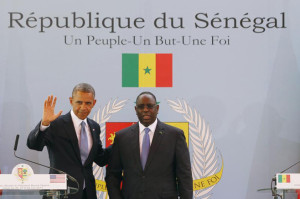 U.S. President Barack Obama participates in a joint news conference with Senegal's President Macky Sall at the Presidential Palace in Dakar